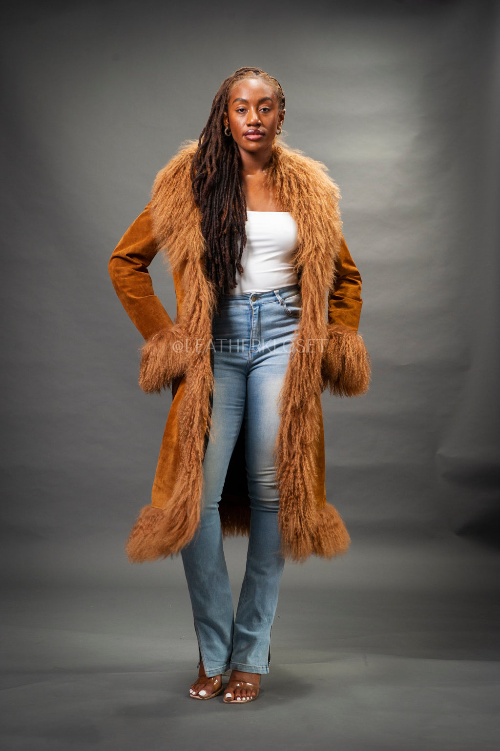 Women's Estelle Suede Leather Coat [Brown]