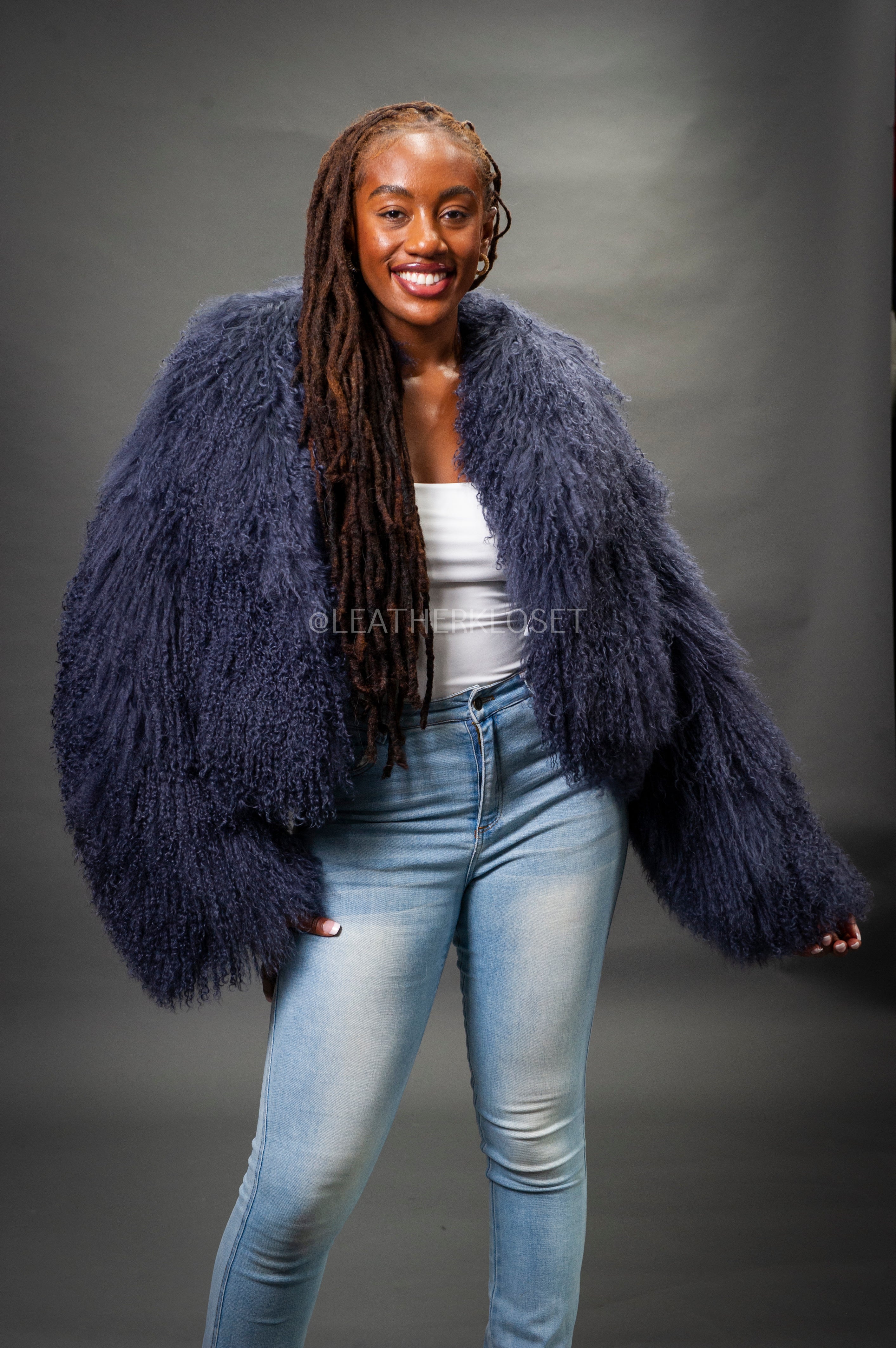 Women's Nala Mongolian Fur Jacket [Blue] – LeatherKloset