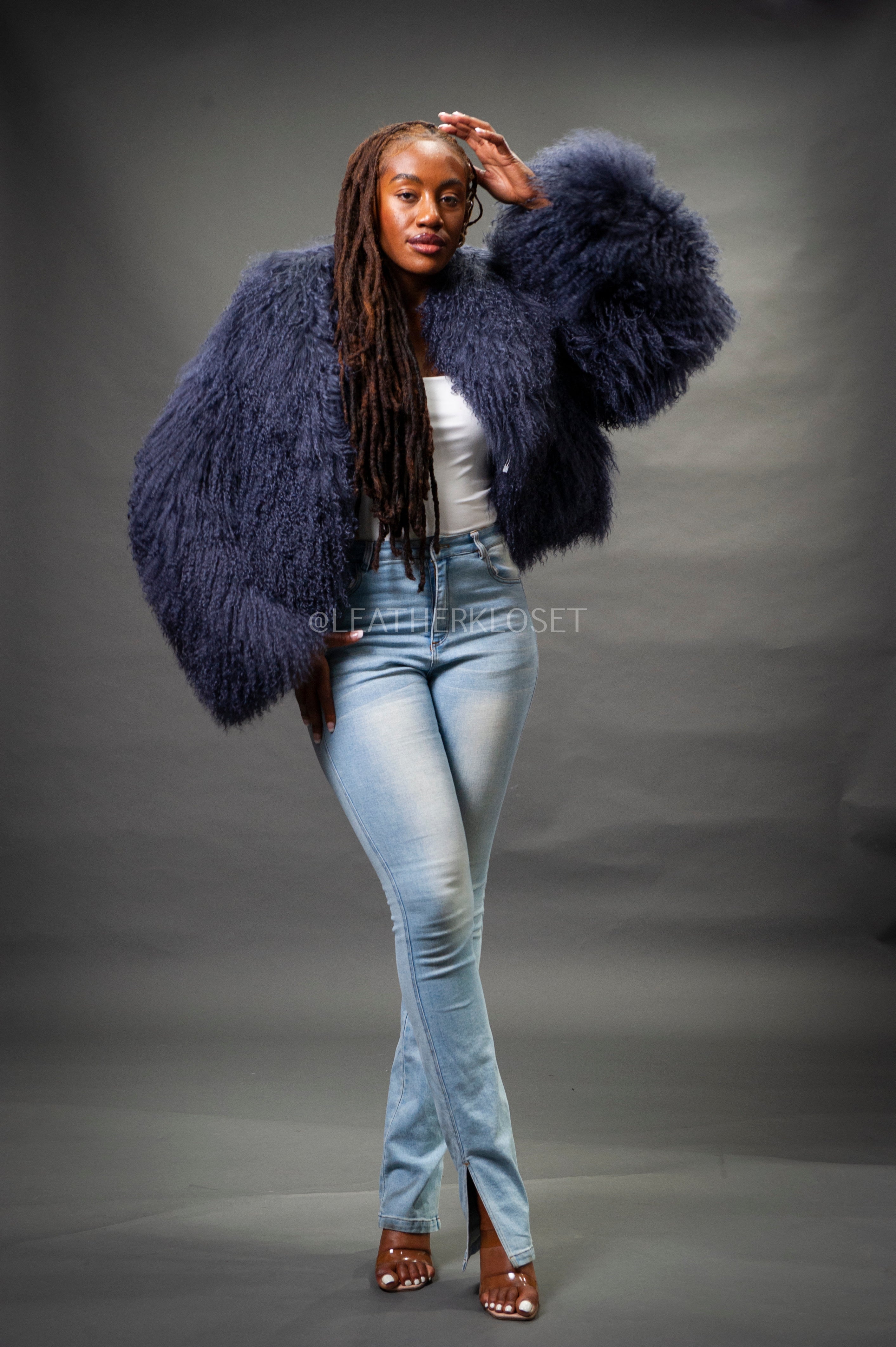 Women's Nala Mongolian Fur Jacket [Blue] – LeatherKloset