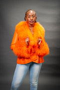 Women's Zahara Leather And Fox Combo Jacket [Orange]