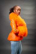 Women's Zahara Leather And Fox Combo Jacket [Orange]