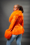 Women's Zahara Leather And Fox Combo Jacket [Orange]