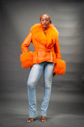 Women's Zahara Leather And Fox Combo Jacket [Orange]