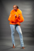 Women's Zahara Leather And Fox Combo Jacket [Orange]