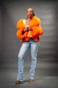 Women's Zahara Leather And Fox Combo Jacket [Orange]