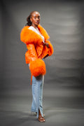 Women's Zahara Leather And Fox Combo Jacket [Orange]