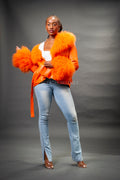 Women's Zahara Leather And Fox Combo Jacket [Orange]