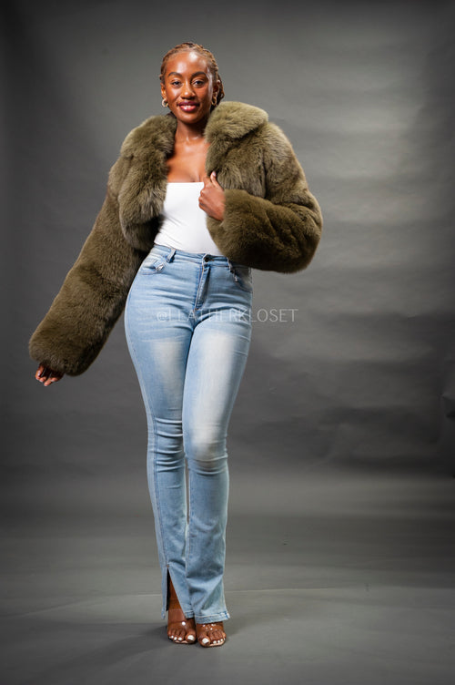 Women's Taylor Crop Fox Bomber [Olive]