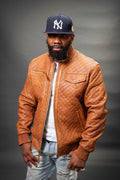 Men's Franklin Quilted Leather Bomber Jacket [Caramel Crunch]