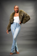 Women's Charlotte Crop Fox Bomber [Olive]