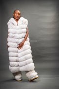 Women's Long Fox Fur Vest With Hood [Natural White]