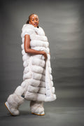 Women's Long Fox Fur Vest With Hood [Natural White]