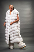 Women's Long Fox Fur Vest With Hood [Natural White]