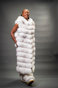 Women's Long Fox Fur Vest With Hood [Natural White]