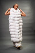 Women's Long Fox Fur Vest With Hood [Natural White]