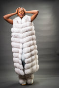 Women's Long Fox Fur Vest With Hood [Natural White]