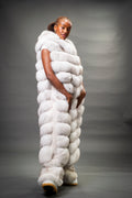 Women's Long Fox Fur Vest With Hood [Natural White]