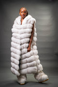 Women's Long Fox Fur Vest With Hood [Natural White]