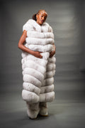 Women's Long Fox Fur Vest With Hood [Natural White]