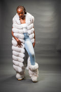 Women's Long Fox Fur Vest With Hood [Natural White]