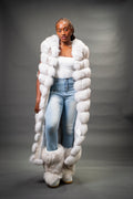 Women's Long Fox Fur Vest With Hood [Natural White]