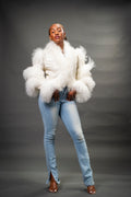 Women's Leather And Mongolian Fur Combo [Cream]