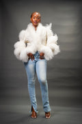 Women's Leather And Mongolian Fur Combo [Cream]