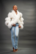 Women's Leather And Mongolian Fur Combo [Cream]