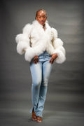 Women's Leather And Mongolian Fur Combo [Cream]