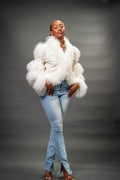 Women's Leather And Mongolian Fur Combo [Cream]