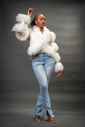 Women's Leather And Mongolian Fur Combo [Cream]