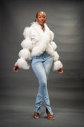 Women's Leather And Mongolian Fur Combo [Cream]