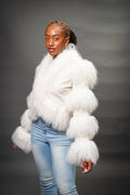 Women's Leather And Mongolian Fur Combo [Cream]