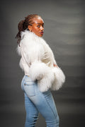 Women's Leather And Mongolian Fur Combo [Cream]