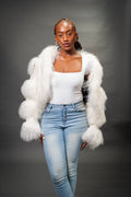 Women's Leather And Mongolian Fur Combo [Cream]