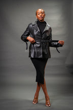 Women's Croc Embossed Double Breast Coat [Black]