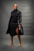 Women's Embossed Snake Print Trench Coat [Black]