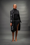 Women's Embossed Snake Print Trench Coat [Black]