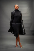 Women's Embossed Snake Print Trench Coat [Black]