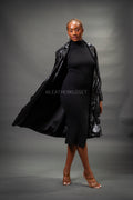 Women's Embossed Snake Print Trench Coat [Black]