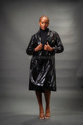 Women's Embossed Snake Print Trench Coat [Black]