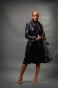 Women's Embossed Snake Print Trench Coat [Black]