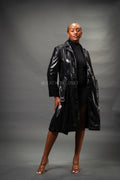 Women's Embossed Snake Print Trench Coat [Black]