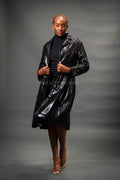 Women's Embossed Snake Print Trench Coat [Black]