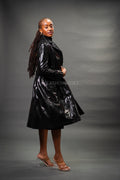 Women's Embossed Snake Print Trench Coat [Black]