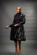 Women's Embossed Snake Print Trench Coat [Black]