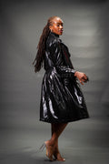 Women's Embossed Snake Print Trench Coat [Black]