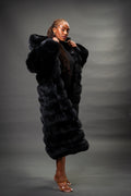 Women's Full Length Convertible Fox Trench Coat [Black]