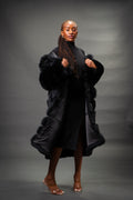 Women's Full Length Convertible Fox Trench Coat [Black]