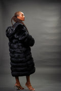 Women's Full Length Convertible Fox Trench Coat [Black]